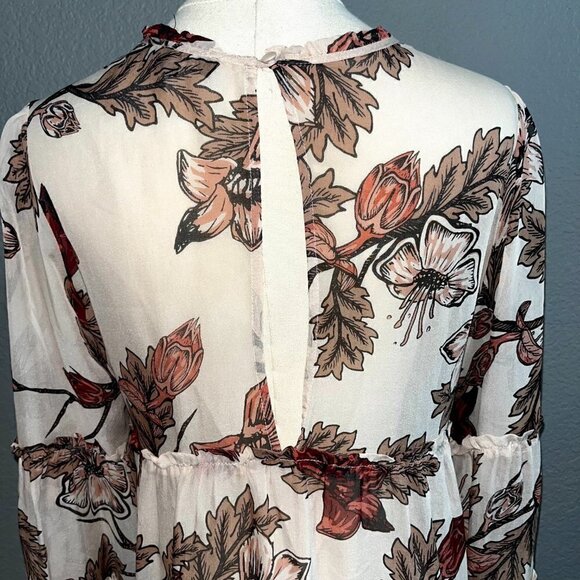 FOR LOVE and LEMONS Sheer Floral Ruffle Hem Tiered Sleeves Tassel Cuffs Dress S - Picture 7 of 12